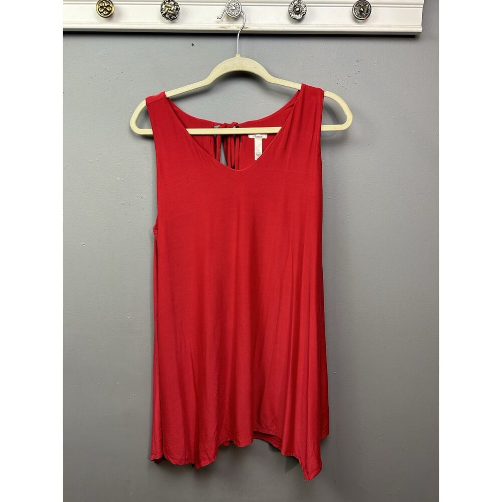 Soma‎ Bliss Knit Tie Neck Tunic Womens Large Festive Red Sleeveless Stretch NEW